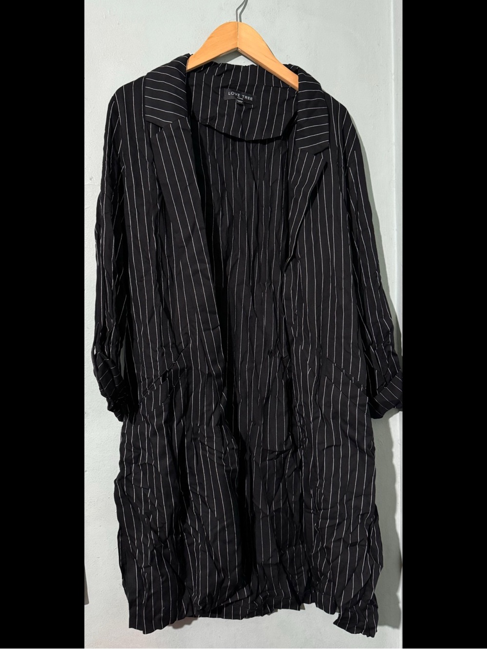 Love Tree Black White Pinstripe Lightweight Duster